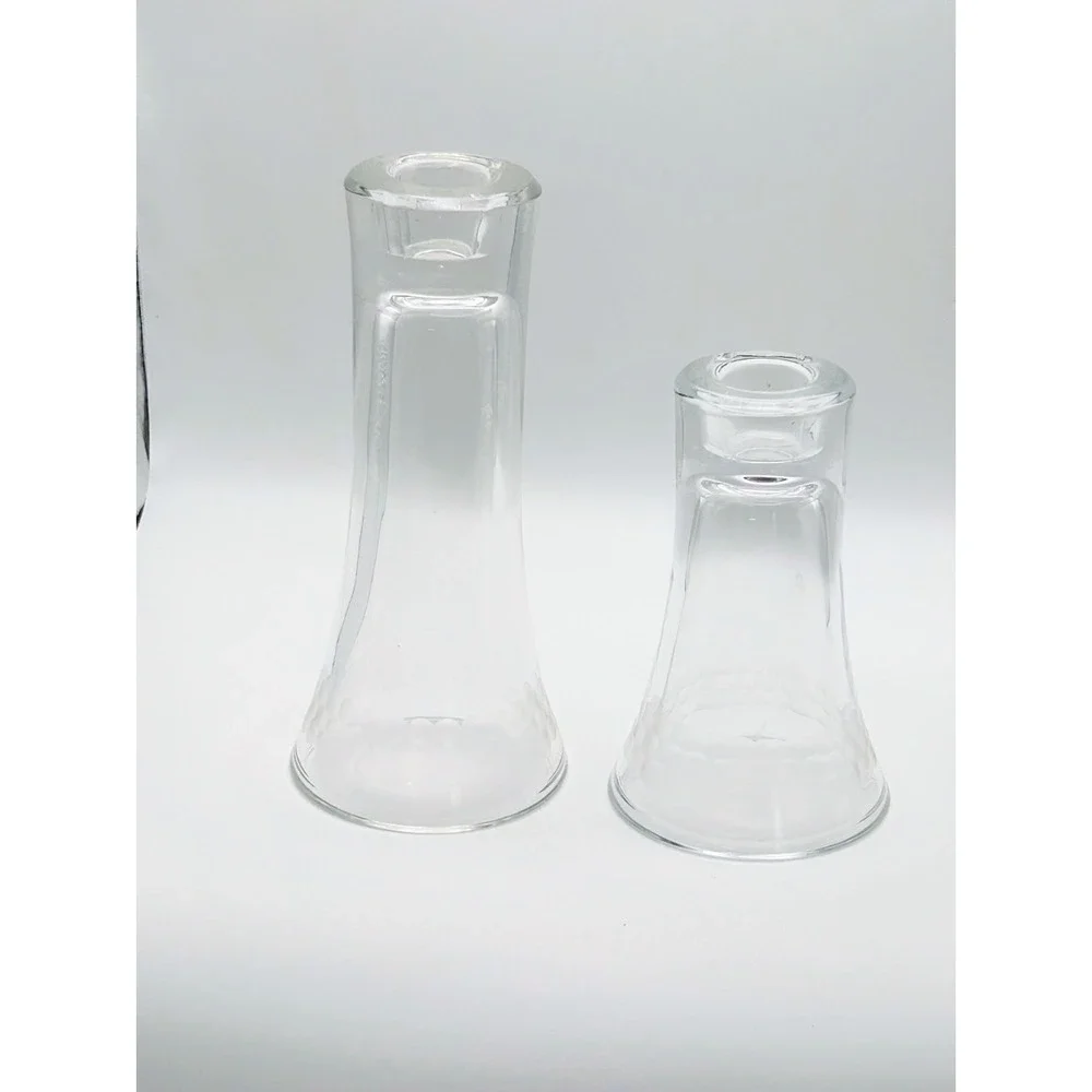 Vintage Clear Glass Taper Candle Holder Set Flared Bell Shape 7